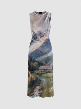 Cider Velvet Landscape Midi Dress